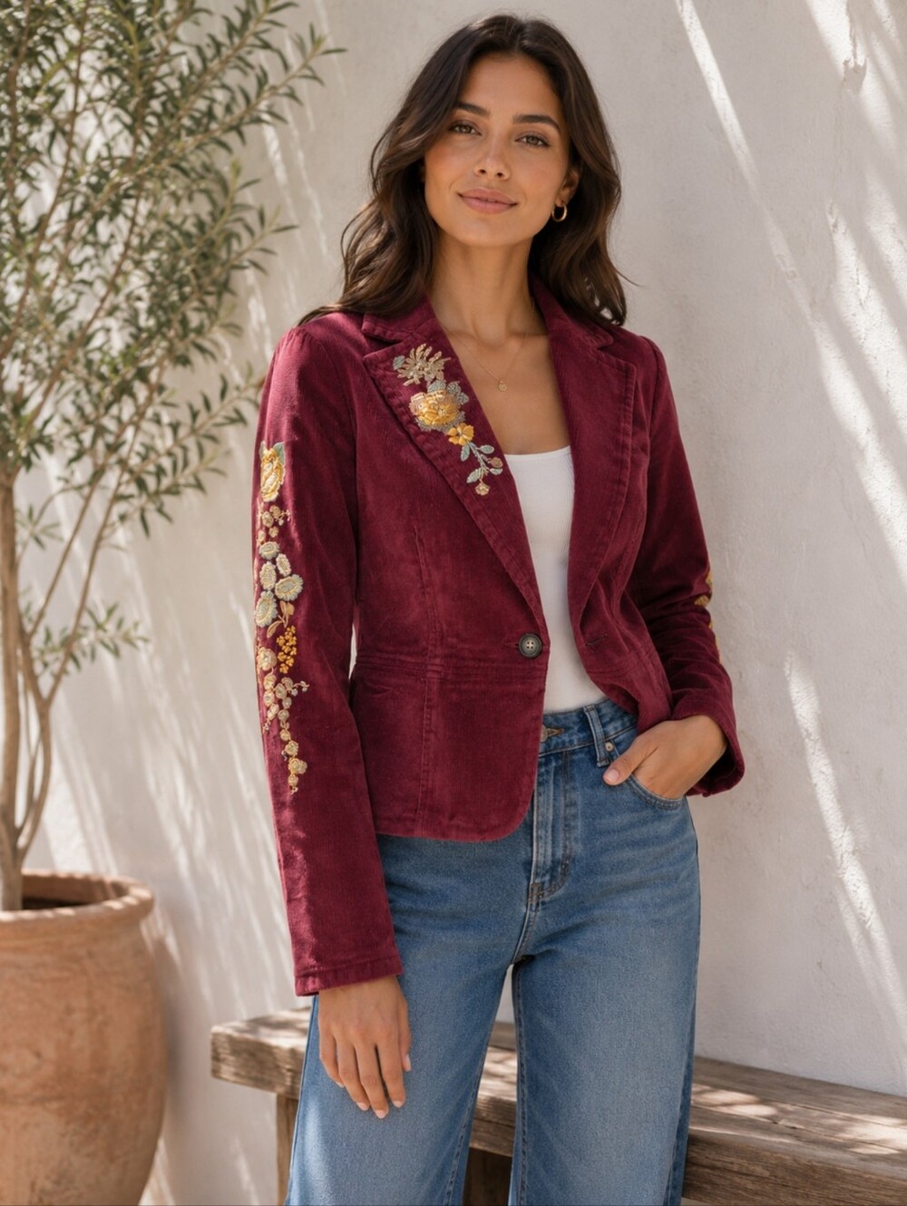 TM True Meaning Size S Burgundy Corduroy Women's Jacket Blazer NWT $167 #003